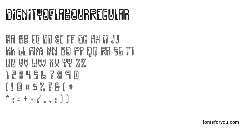 A fonte DignityoflabourRegular – alfabeto, números, caracteres especiais