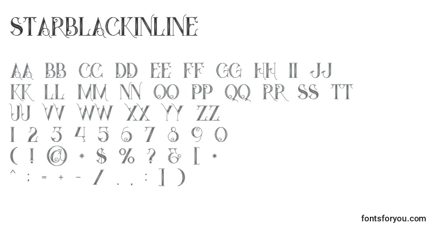 A fonte Starblackinline (15874) – alfabeto, números, caracteres especiais