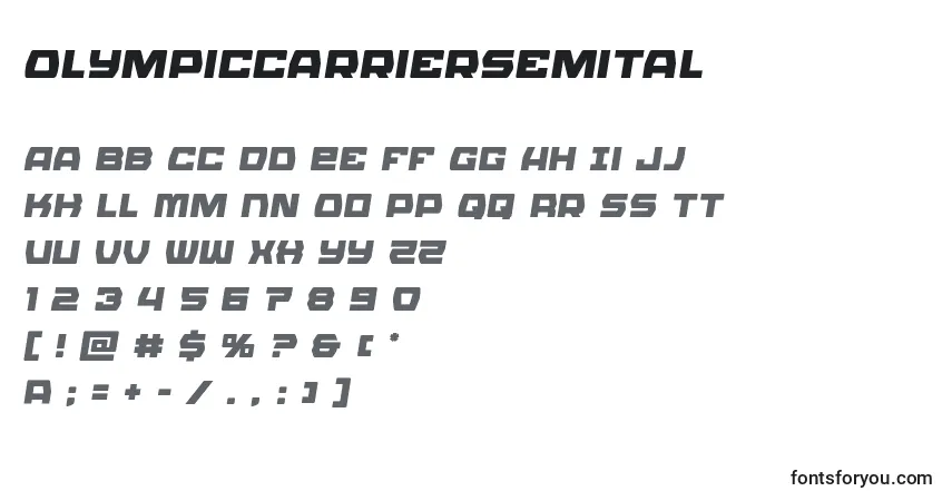 A fonte Olympiccarriersemital – alfabeto, números, caracteres especiais