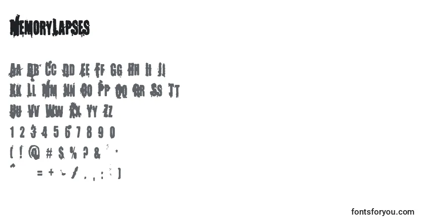 Czcionka MemoryLapses – alfabet, cyfry, specjalne znaki