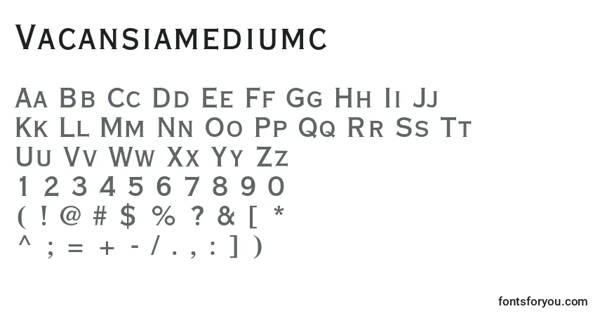 Czcionka Vacansiamediumc – alfabet, cyfry, specjalne znaki