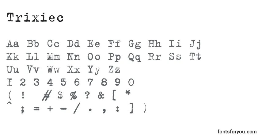 characters of trixiec font, letter of trixiec font, alphabet of  trixiec font
