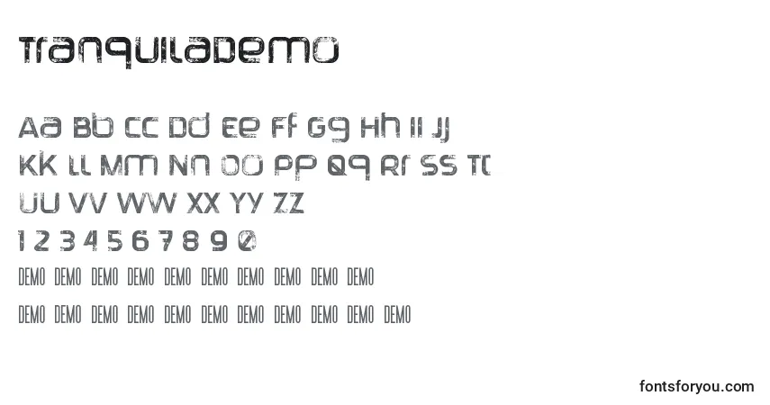 Czcionka TranquilaDemo – alfabet, cyfry, specjalne znaki