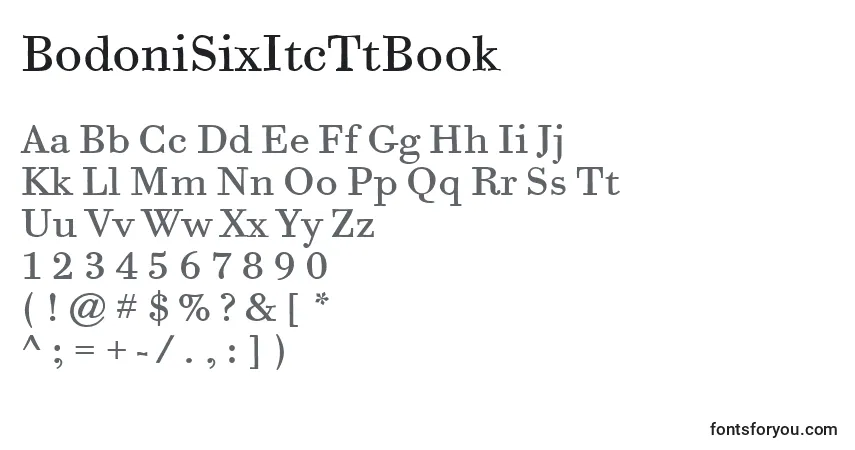 BodoniSixItcTtBook-fontti – aakkoset, numerot, erikoismerkit