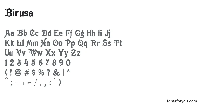 Birusa-fontti – aakkoset, numerot, erikoismerkit