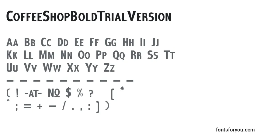 Schriftart CoffeeShopBoldTrialVersion – Alphabet, Zahlen, spezielle Symbole