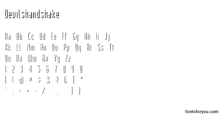 Czcionka Devilshandshake – alfabet, cyfry, specjalne znaki