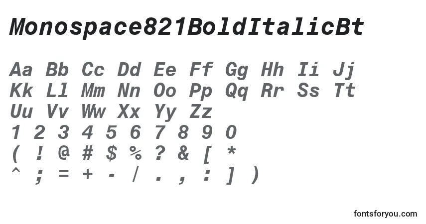 A fonte Monospace821BoldItalicBt – alfabeto, números, caracteres especiais