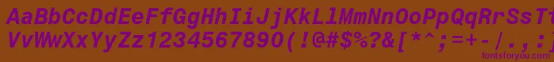 Monospace821BoldItalicBt Font – Purple Fonts on Brown Background