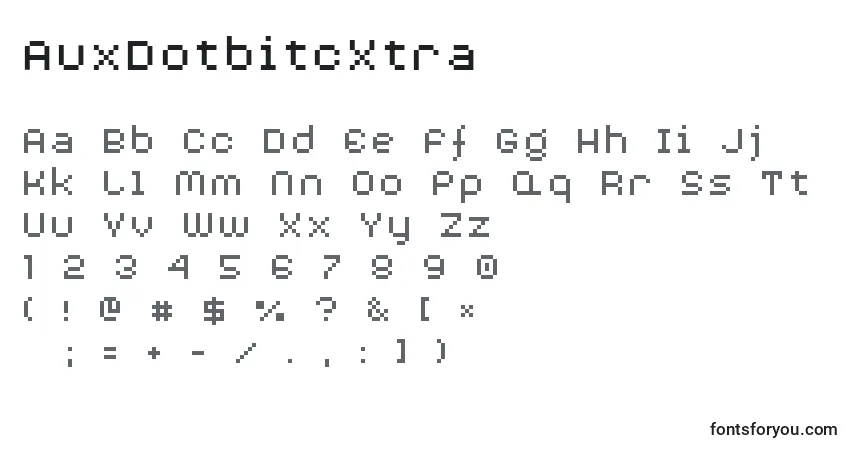 Czcionka AuxDotbitcXtra – alfabet, cyfry, specjalne znaki