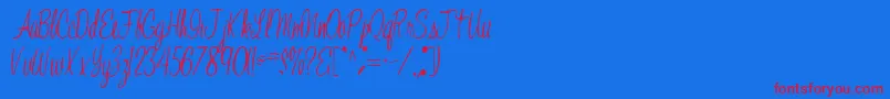 Jelindafont52Regular-Schriftart – Rote Schriften auf blauem Hintergrund