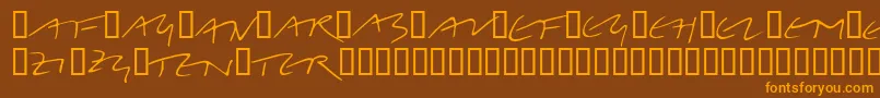 フォントLinotypeBelleBonus – オレンジ色の文字が茶色の背景にあります。