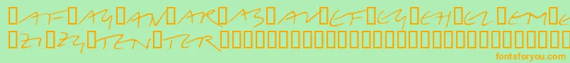 フォントLinotypeBelleBonus – オレンジの文字が緑の背景にあります。