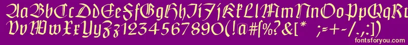 Claudiusimperator-Schriftart – Gelbe Schriften auf violettem Hintergrund