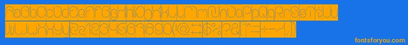 フォントEverythingInverse – オレンジ色の文字が青い背景にあります。