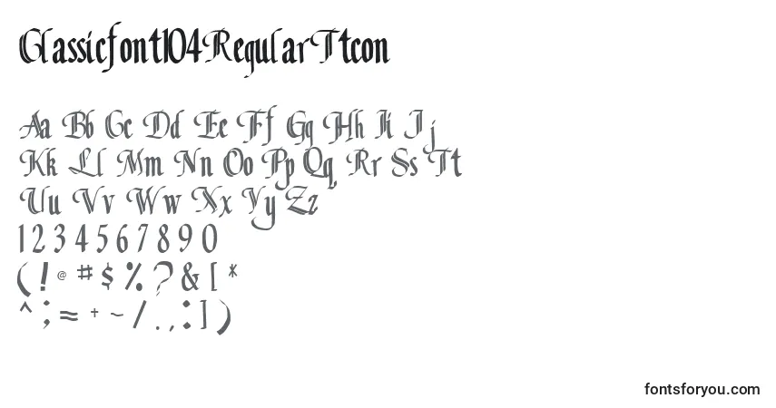 Czcionka Classicfont104RegularTtcon – alfabet, cyfry, specjalne znaki