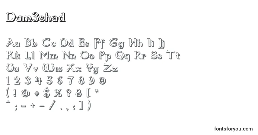 Czcionka Dum3shad – alfabet, cyfry, specjalne znaki