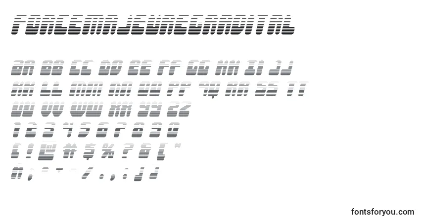 Czcionka Forcemajeuregradital – alfabet, cyfry, specjalne znaki