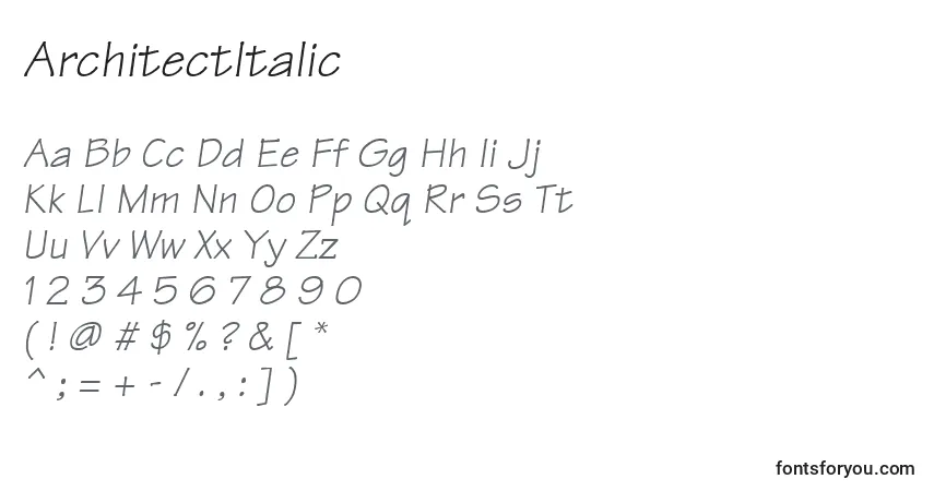 A fonte ArchitectItalic – alfabeto, números, caracteres especiais