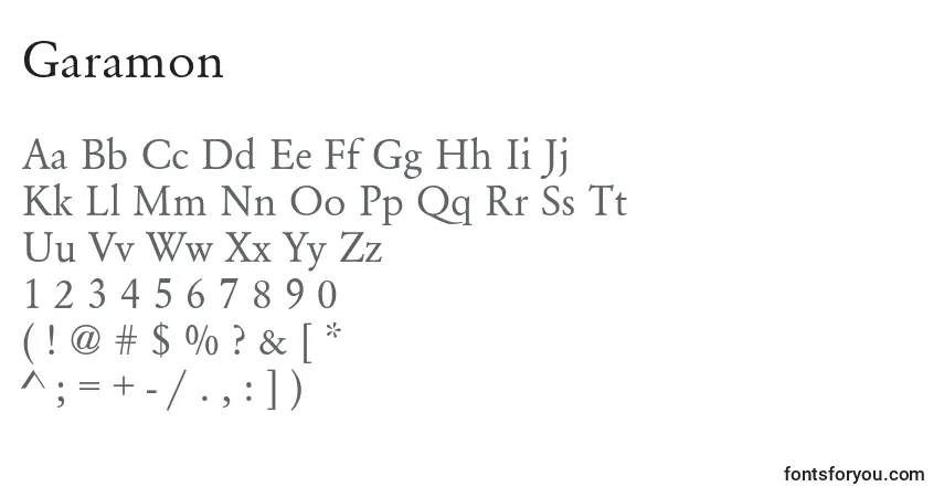Schriftart Garamon – Alphabet, Zahlen, spezielle Symbole