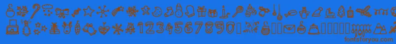 LettertypemieschristmasiconsRegular-Schriftart – Braune Schriften auf blauem Hintergrund