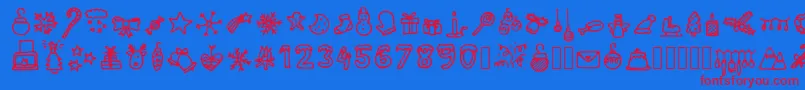 LettertypemieschristmasiconsRegular-Schriftart – Rote Schriften auf blauem Hintergrund