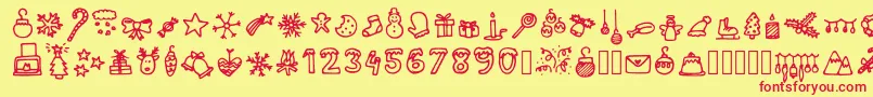 フォントLettertypemieschristmasiconsRegular – 赤い文字の黄色い背景