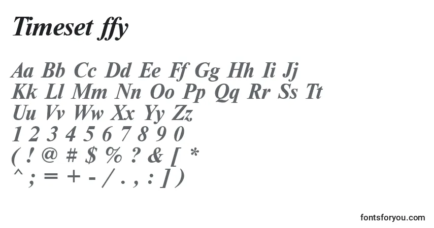 A fonte Timeset ffy – alfabeto, números, caracteres especiais