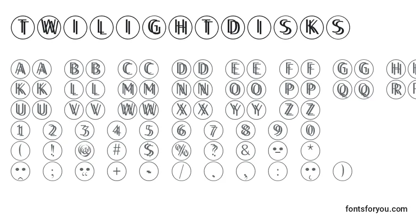 A fonte Twilightdisks – alfabeto, números, caracteres especiais