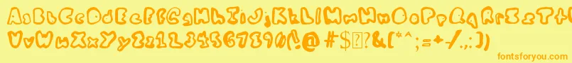 MyBaldFriendFred-Schriftart – Orangefarbene Schriften auf gelbem Hintergrund
