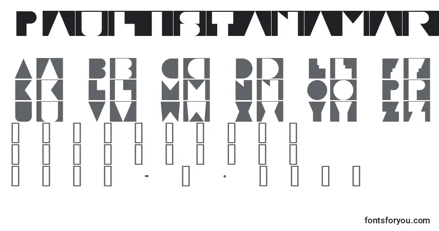 Czcionka PaulistanamarabaRegular – alfabet, cyfry, specjalne znaki