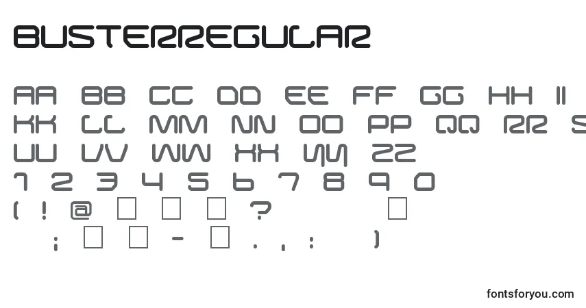 BusterRegular-fontti – aakkoset, numerot, erikoismerkit