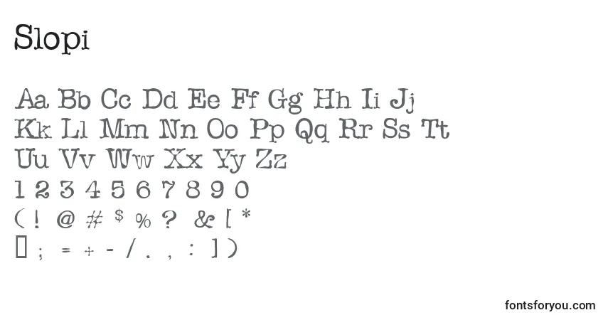 Czcionka Slopi – alfabet, cyfry, specjalne znaki