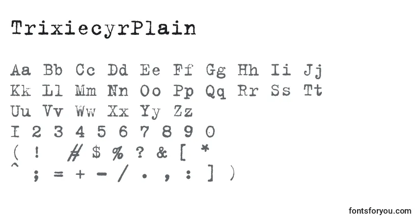 A fonte TrixiecyrPlain – alfabeto, números, caracteres especiais
