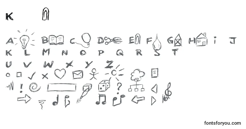 A fonte Kritzel – alfabeto, números, caracteres especiais