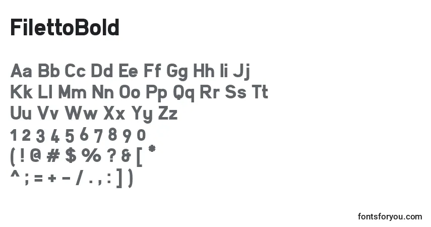 Czcionka FilettoBold – alfabet, cyfry, specjalne znaki