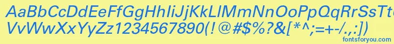Weitere Informationen zur UniverscItalic-Schriftart UniverscItalic-Schriftart – Blaue Schriften auf gelbem Hintergrund