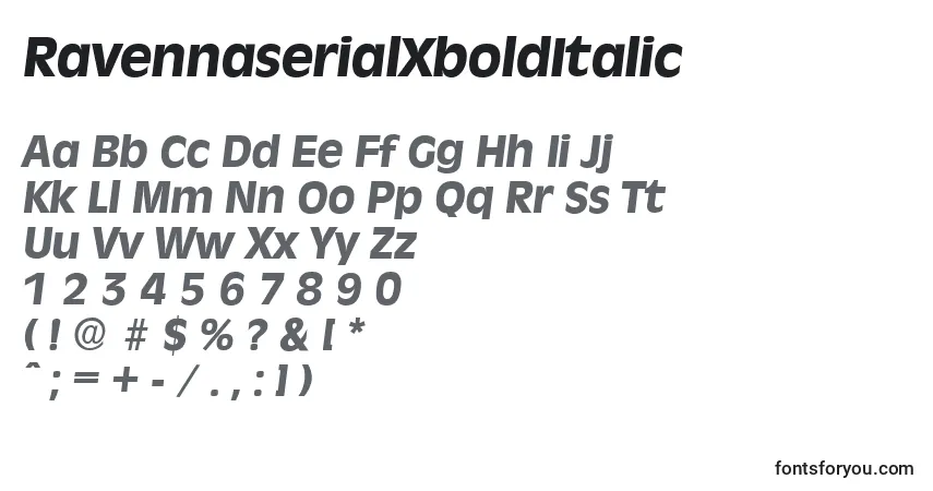 Czcionka RavennaserialXboldItalic – alfabet, cyfry, specjalne znaki