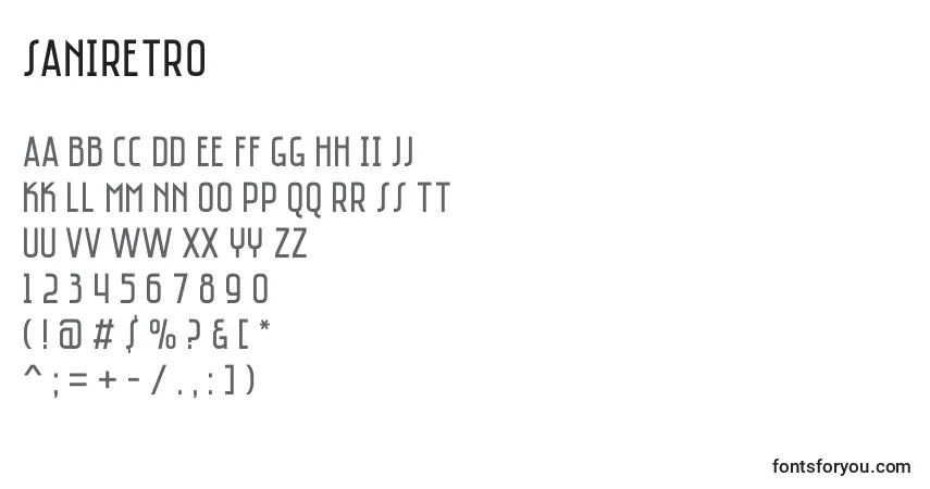 Saniretro-fontti – aakkoset, numerot, erikoismerkit