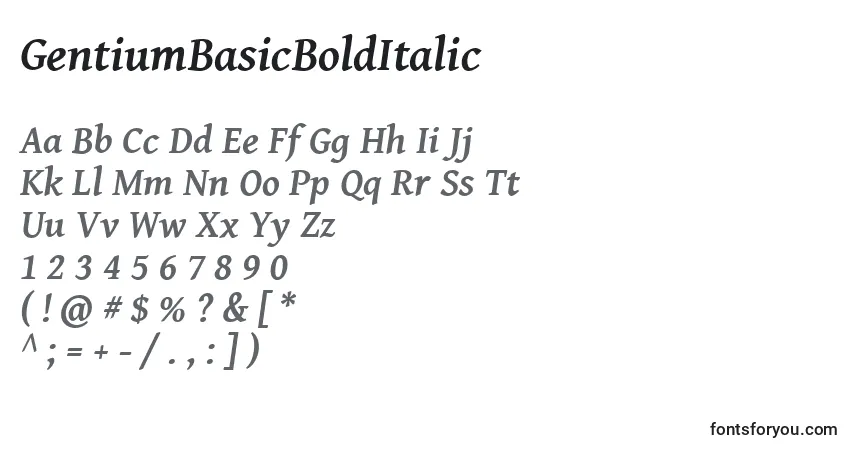Schriftart GentiumBasicBoldItalic – Alphabet, Zahlen, spezielle Symbole