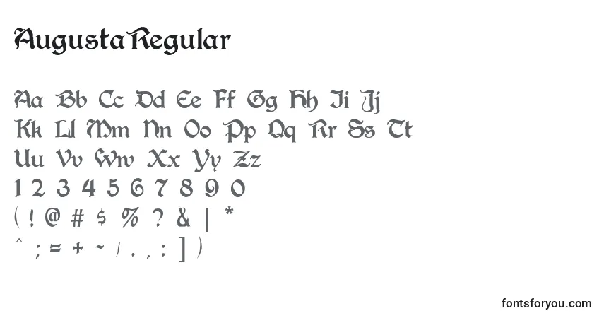 Schriftart AugustaRegular – Alphabet, Zahlen, spezielle Symbole