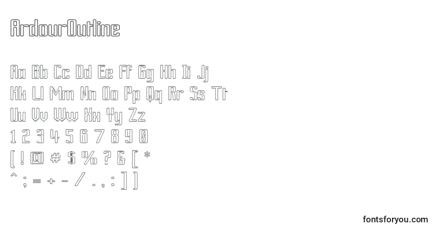 Шрифт ArdourOutline – алфавит, цифры, специальные символы