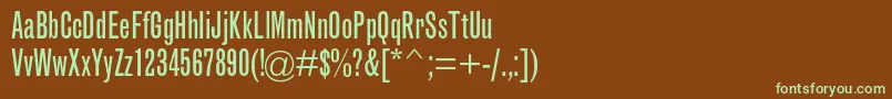 フォントGrotesquemtstdExtracond – 緑色の文字が茶色の背景にあります。