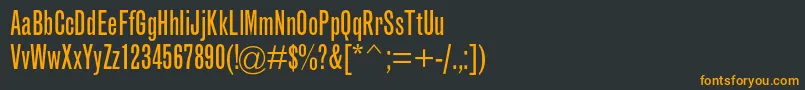 GrotesquemtstdExtracond-fontti – oranssit fontit mustalla taustalla