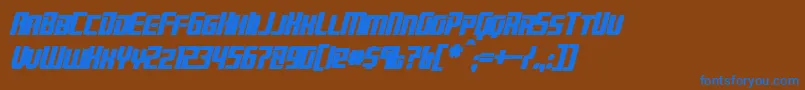 BrainstormBoldItalic-Schriftart – Blaue Schriften auf braunem Hintergrund