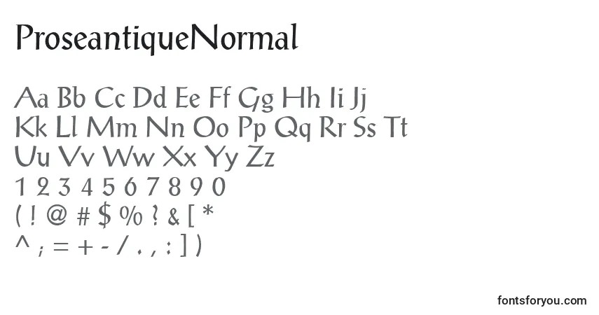 A fonte ProseantiqueNormal – alfabeto, números, caracteres especiais