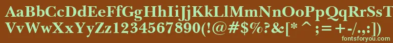 フォントBaskervilleBoldWin95bt – 緑色の文字が茶色の背景にあります。