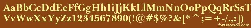 BaskervilleBoldWin95bt-fontti – keltaiset fontit ruskealla taustalla