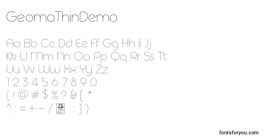Schriftart GeomaThinDemo – Alphabet, Zahlen, spezielle Symbole