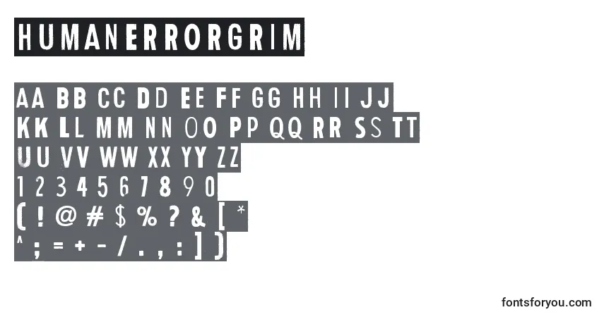A fonte HumanErrorGrim – alfabeto, números, caracteres especiais